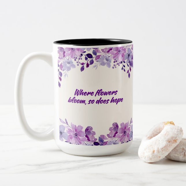 Taza Bicolor Flores moradas (Con donut)