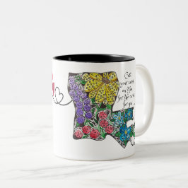 Taza Bicolor Flores multicolores en acuarela y pluma