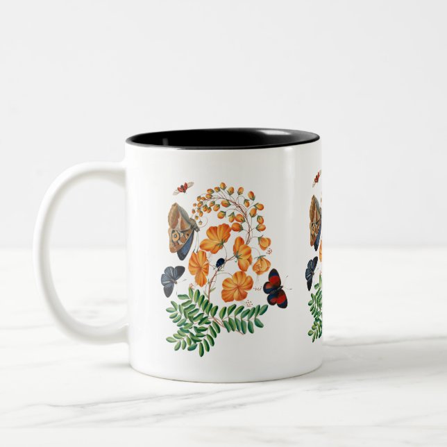 Taza Bicolor Flores naranjas y mariposas (Izquierda)