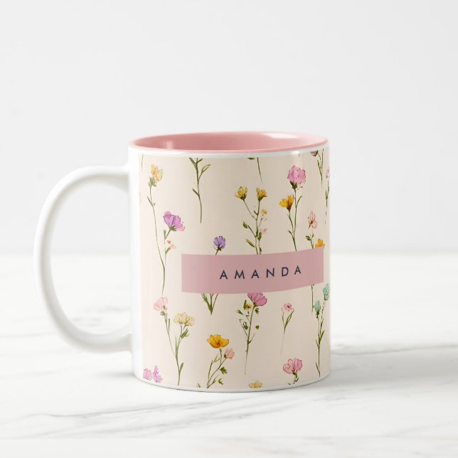 Taza Bicolor Flores Pastel de Bonito personalizadas (Izquierda)