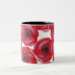 Taza Bicolor Flores pintadas a mano hermosas de la amapola de