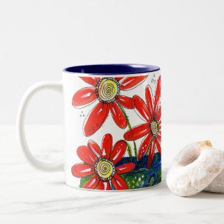 Taza Bicolor Flores rojas singulares
