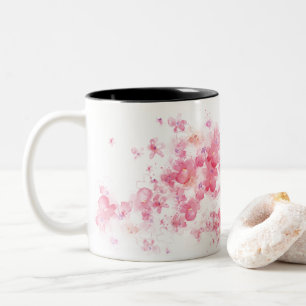 Taza Bicolor Flores rosa de lujo acuarela floral Abstract Art