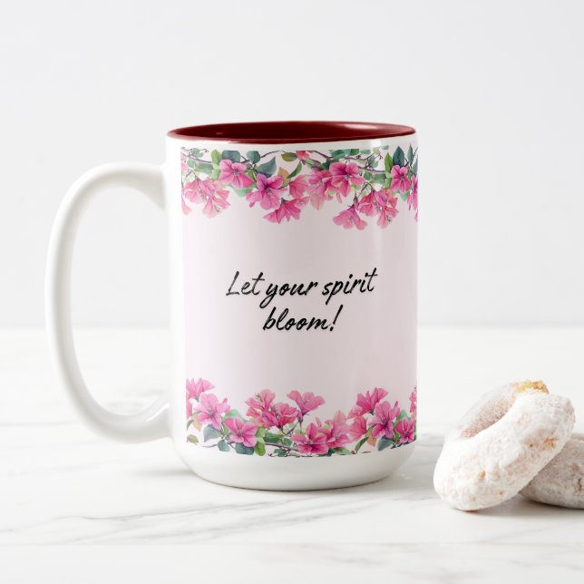 Taza Bicolor Flores rosadas (Con donut)