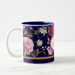 Taza Bicolor Flores rosadas del monograma