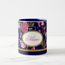 Taza Bicolor Flores rosadas del monograma