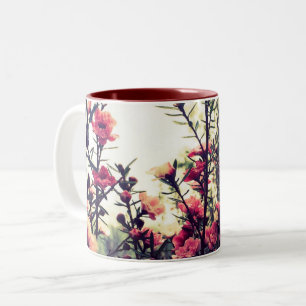 Taza Bicolor Flores rosadas delicadas Naturaleza