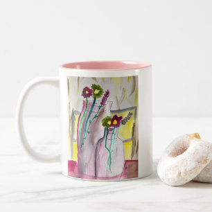 Taza Bicolor Flores silvestres en arte abstracto en jarrones