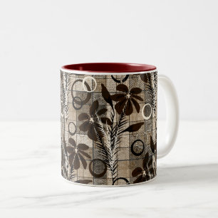 Taza Bicolor Flores sobre un fondo a cuadros en un estilo rústi