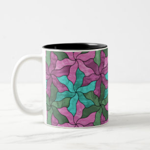 Taza Bicolor Flores Tesselladas de vidrio templado