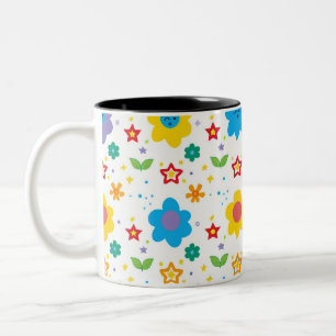 Taza Bicolor Flores y estrellas brillantes