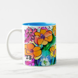 Taza Bicolor Flores y letras