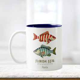 Taza Bicolor Florida Keys souvenir nautical fish Mug