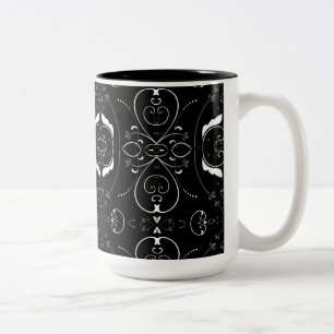 Taza Bicolor Florituras blancas elegantes en negro