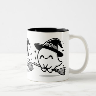 Taza Bicolor Flying Ghost Witch on Broom Halloween Mug | Double