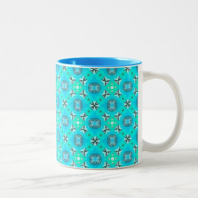 Taza Bicolor Follaje moderno abstracto verde azulado azul (Derecha)