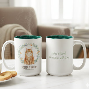 Taza Bicolor Fomenta un Gato Jengibre Amigo Corona Floral