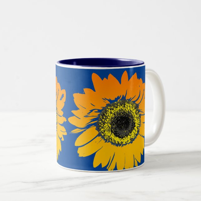 Taza Bicolor Fondo Azul Sunflower (Anverso derecho)