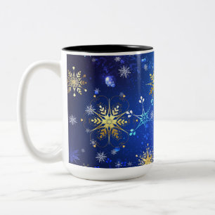 Taza Bicolor Fondo azul XMAS con copos de nieve dorados