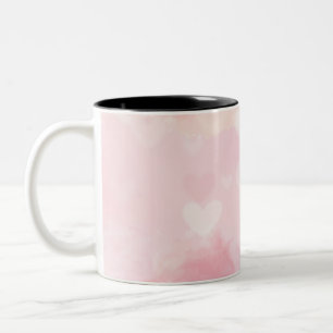 Taza Bicolor Fondo de Corazones con Acuarela Rosa – Amor Románt