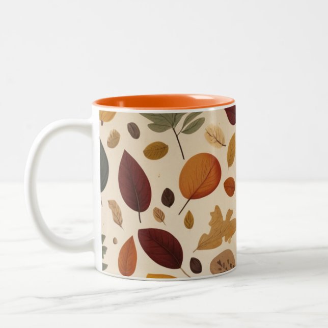 Taza Bicolor Fondo patentado de hojas de otoño (Izquierda)
