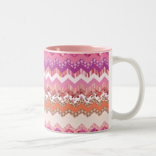 Taza Bicolor Fondo rosado del zigzag (Derecha)