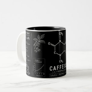 Taza Bicolor Fórmula de Molécula de Cafeína Arte de Línea Blanc