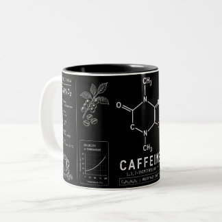 Taza Bicolor Fórmula de Molécula de Cafeína Arte de Línea Blanc