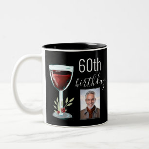 Taza Bicolor Foto de Acuarela de Rosa de Vino Tinto Cumpleaños 