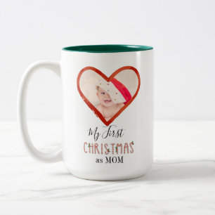 Taza Bicolor Foto de bebé mi primera Navidad como mamá amor cor