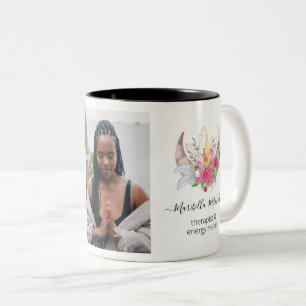 Taza Bicolor Foto de Boho Moon Crystals Plumas Flores