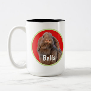 Taza Bicolor Foto de conejo Holland Lop personalizada con nomb