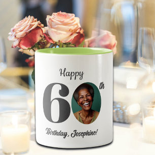 Taza Bicolor Foto de cumpleaños 60 feliz audaz