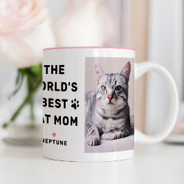 Taza Bicolor Foto de la Mejor Mamá de Gatos del Mundo Huella de