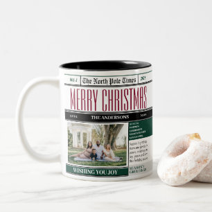 Taza Bicolor Foto de Navidades de periódico personalizado del P