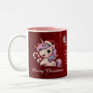 Taza Bicolor Foto de niña unicornio mágico de Navidad de color