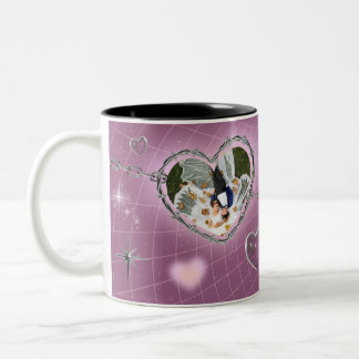 Taza Bicolor Foto de pareja de doble corazón personalizada