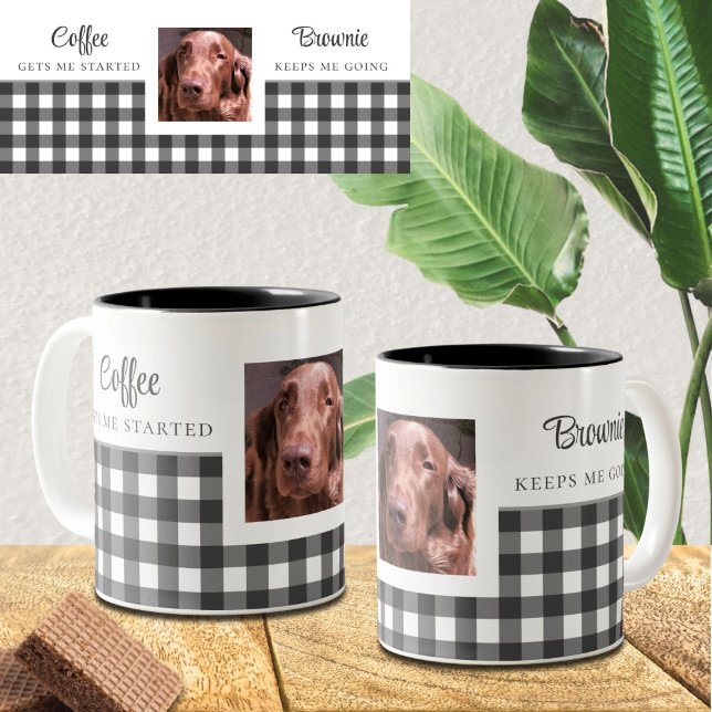Taza Bicolor Foto de perro de Gingham blanco negro (Subido por el creador)