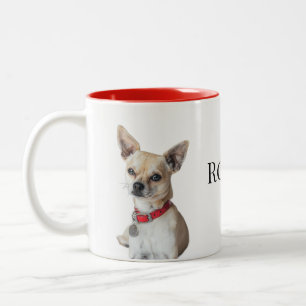 Taza Bicolor Foto de perro personalizada Nombre de mascota pe