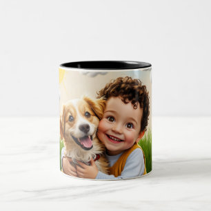 Taza Bicolor Foto de personalizado Niño de perro simple y perso