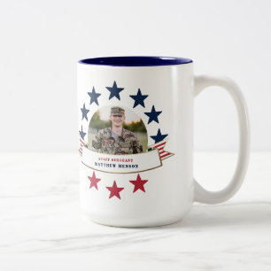 Taza Bicolor Foto de servicio veterano: Capuchón azul blanco ro