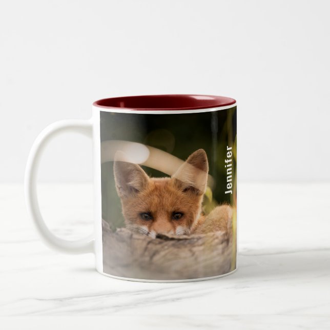 Taza Bicolor Foto de un Pequeño Naranja Fox (Izquierda)