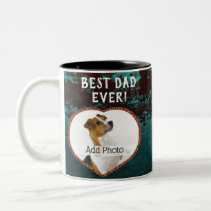 Taza Bicolor Foto del corazón de Best Dad Ever Rusty Verde azul
