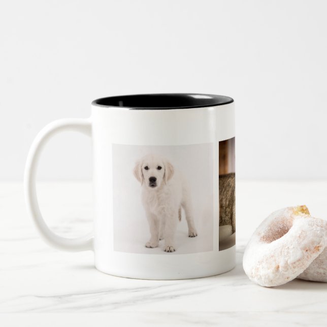 Taza Bicolor Foto del mascota personalizada (Con donut)