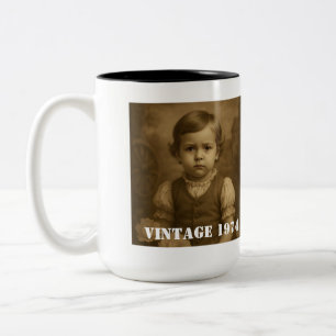 Taza Bicolor Foto infantil personalizada, nombre y año Vintage