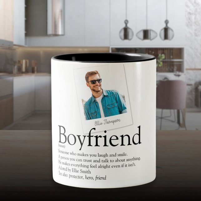 Taza Bicolor Foto moderna de definición de novio divertido (Modern Fun Boyfriend Definition Photo Two-Tone Coffee Mug)