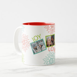 Taza Bicolor Foto Paz Amor Alegría Alegría Regalo de copo de ni