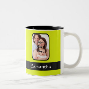 Taza Bicolor Foto personalizada de amarillo brillante