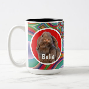 Taza Bicolor Foto personalizada de conejo Holland Lop con nombr