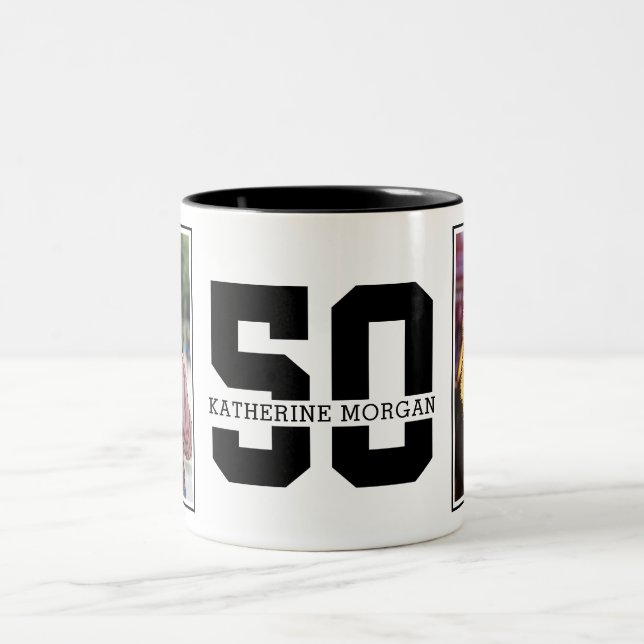 Taza Bicolor Foto personalizada de cumpleaños número 50 (Centro)